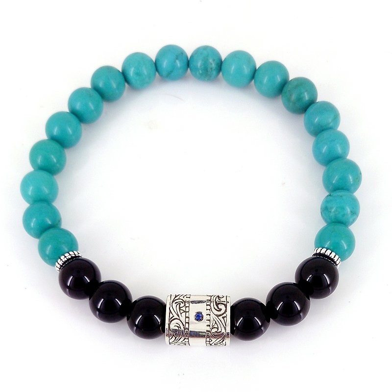 "Some Dreams Have Some Dreams" │ Obsidian Turquoise Turquoise Sapphire Pure Silver Design - Bracelets - Other Metals Blue
