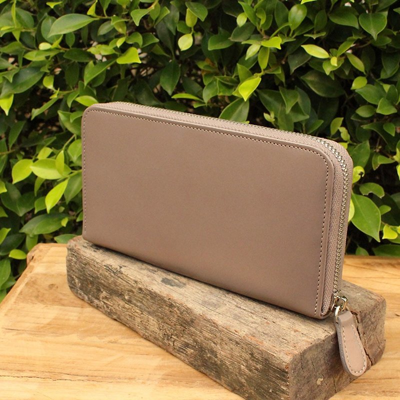 Leather Wallet - Zip Around Basic - Light Grey (Genuine Cow Leather)/Long Wallet - 長短皮夾/錢包 - 真皮 