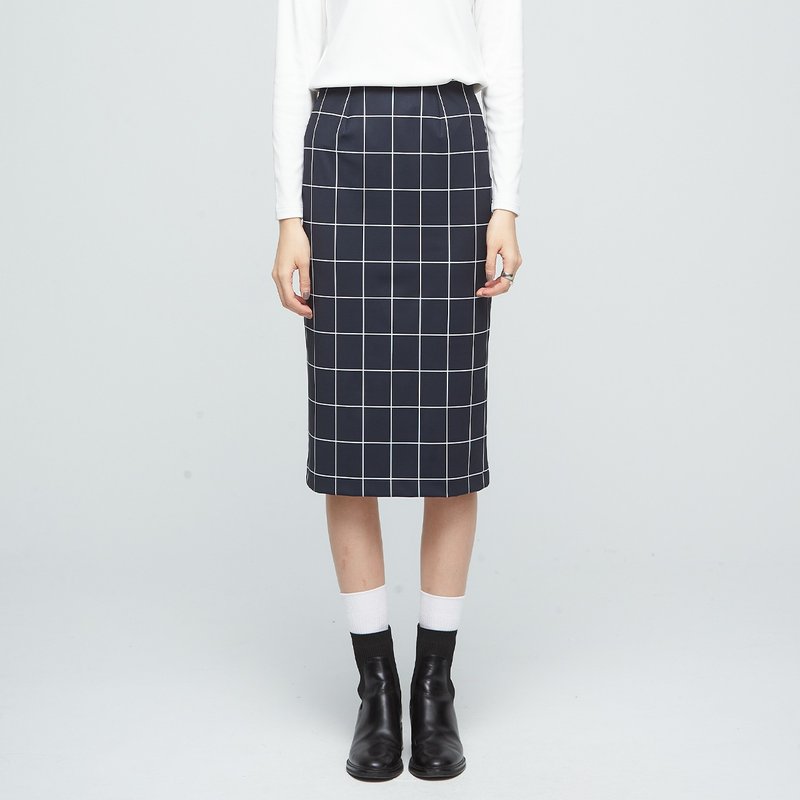 Antibacterial Check Pencil Skirt (Women) - Anthracite Black - กระโปรง - เส้นใยสังเคราะห์ สีดำ