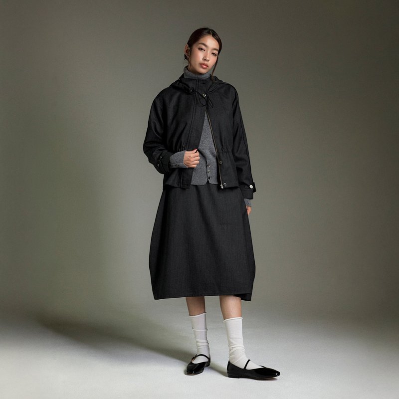 悠行連帽抽繩外套 - 女裝外套/大衣 - 其他材質 黑色