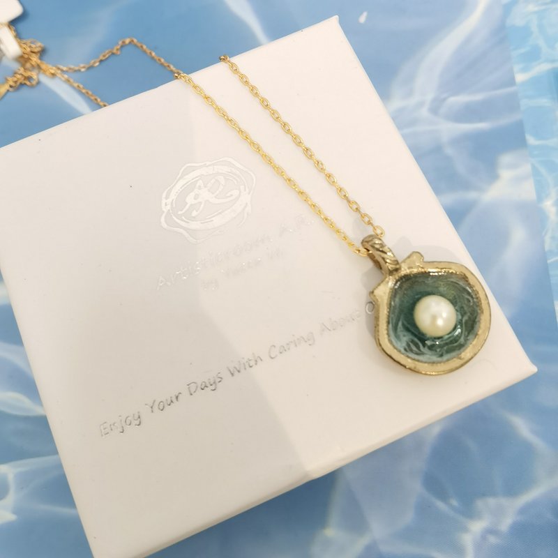 Resin Art x Pearl Necklace - สร้อยคอ - ไข่มุก สีน้ำเงิน