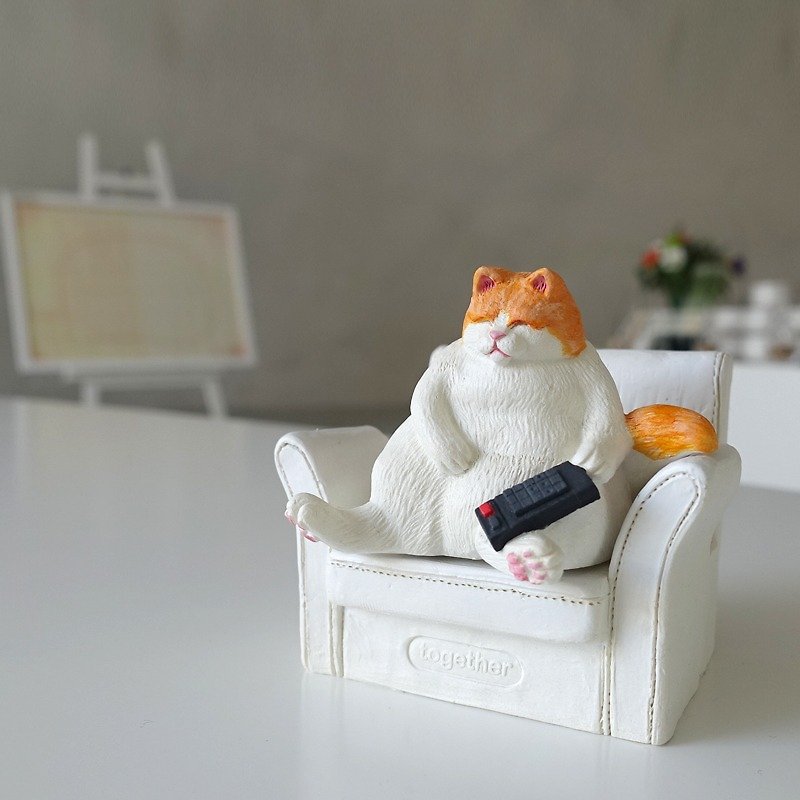 仕事後の脂肪猫（携帯電話ホルダー/カードホルダー）オレンジパターン - 置物 - その他の素材 オレンジ