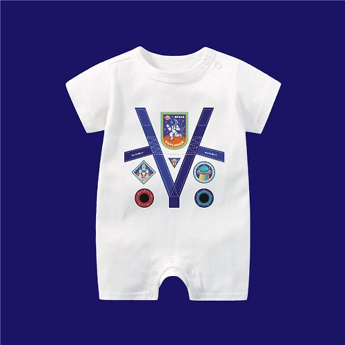 孩子陪你趣味童裝製造所 太空人 短袖連身衣 白 寶寶 嬰兒 彌月 滿月 禮物 客製姓名生日