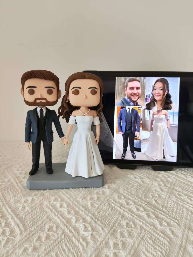 Purely handmade custom American Funko Pop self-portrait doll couple parents couple wedding anniversary gift - ตุ๊กตา - ดินเหนียว หลากหลายสี