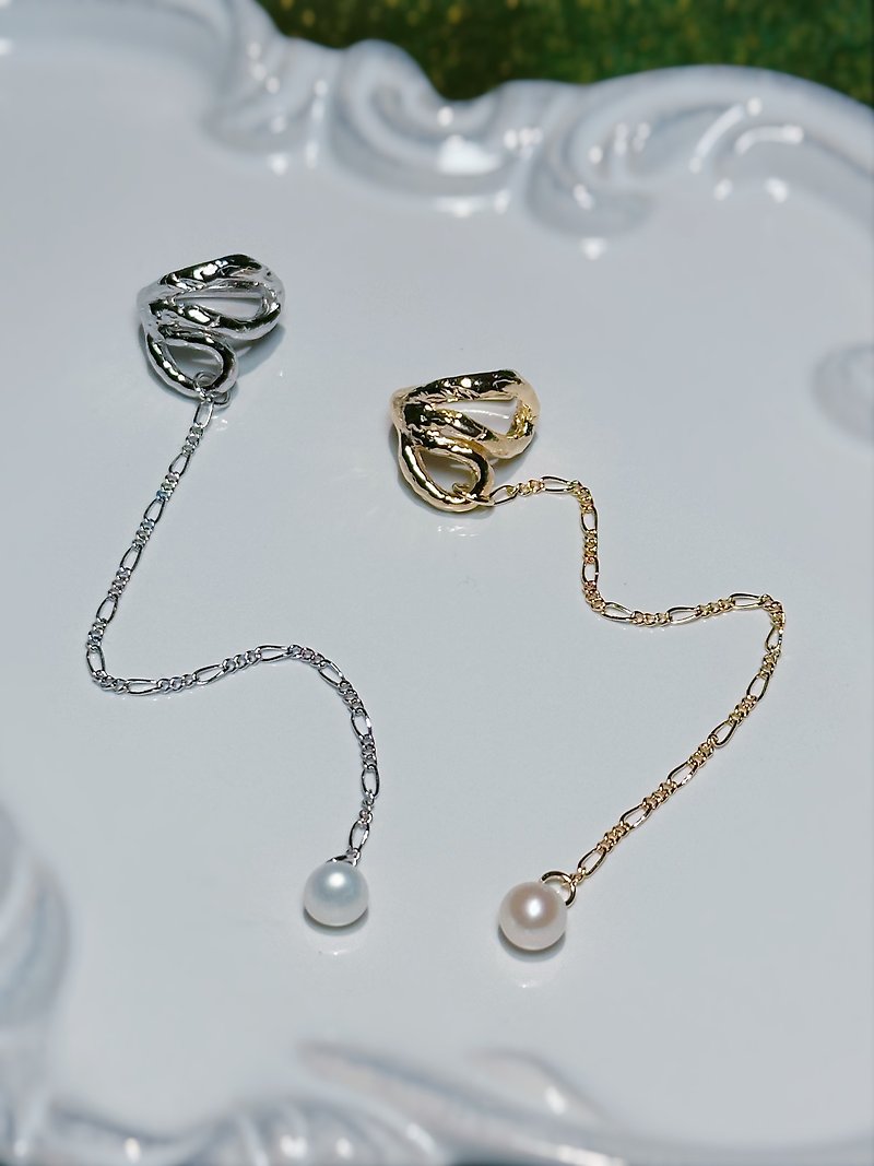 Dangle Pearl Branch Earring Earcuff-Single - Earrings & Clip-ons - Sterling Silver Silver