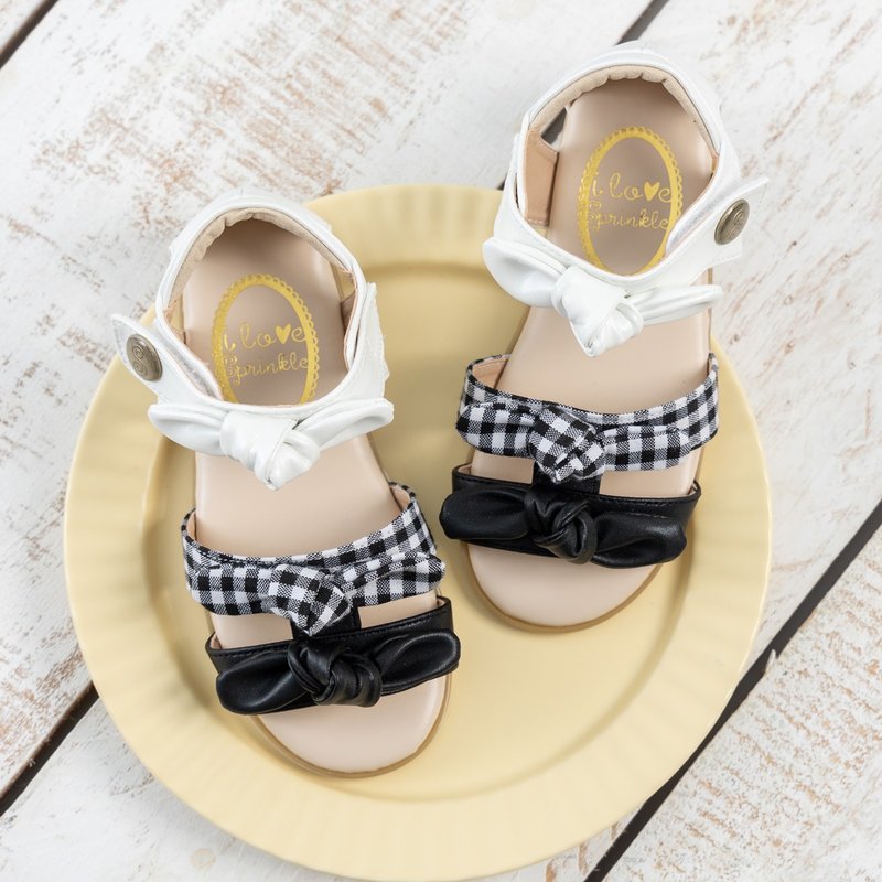 Kelly Black and White Check Rabbit Ear Sandals - Kids' Shoes - Other Materials 