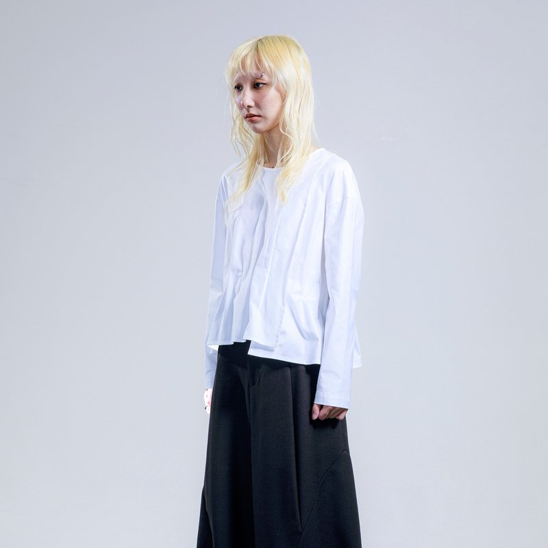 不對稱單肩翻片上衣 - 女上衣/長袖上衣 - 其他材質 白色