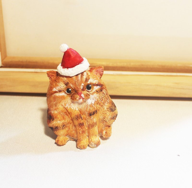 クリスマススペシャルビジネス - かわいい太ったオレンジの猫拡大版（クリスマスの帽子と - 置物 - プラスチック 