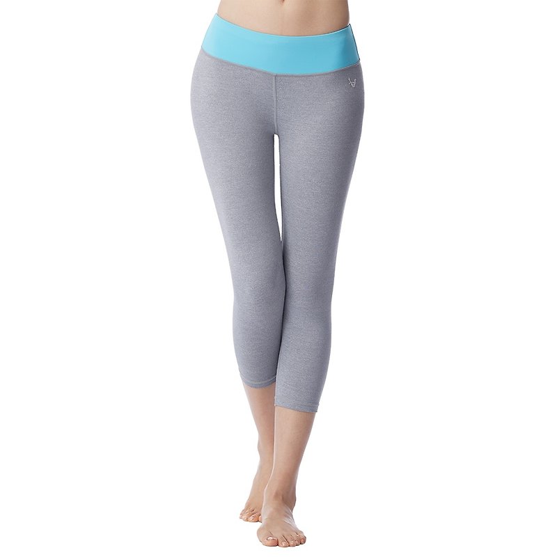 【MACACA】Xingyue Herun Cropped Pants-AUG6172 Light Hemp Grey/Lake Blue - Women's Yoga Apparel - Polyester Gray
