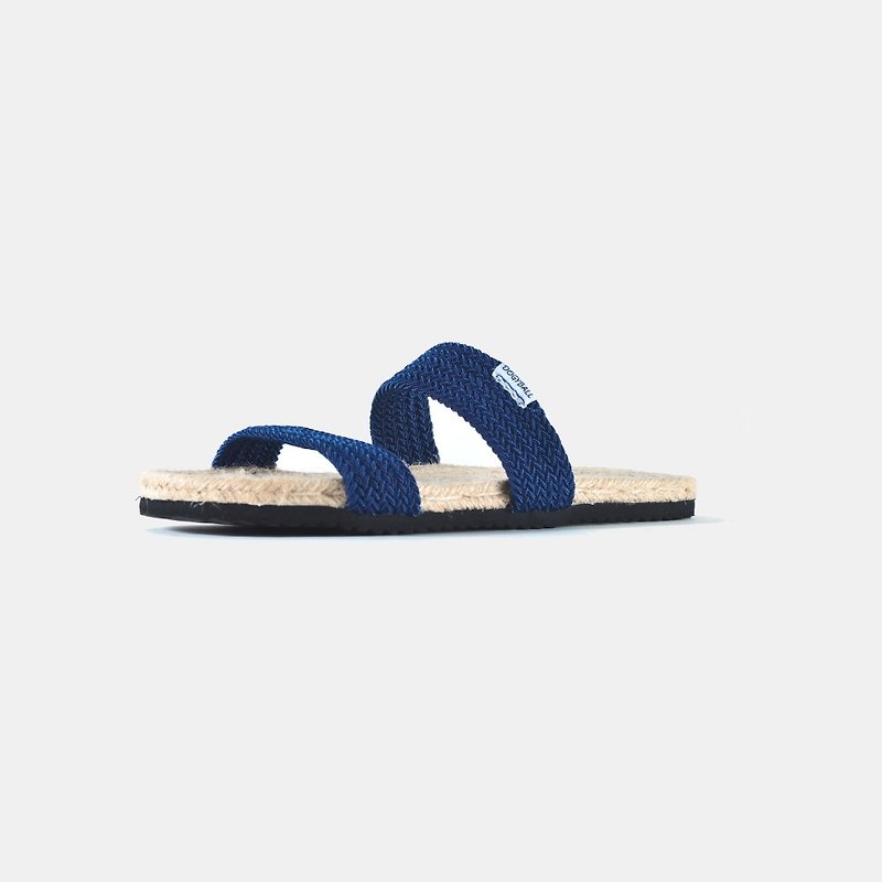 Fast Shipping | Simple Elastic Double Strap Natural Linen Sandals And Slippers Tatami Health Sweat-absorbing Ocean Blue - รองเท้ารัดส้น - ผ้าฝ้าย/ผ้าลินิน สีน้ำเงิน