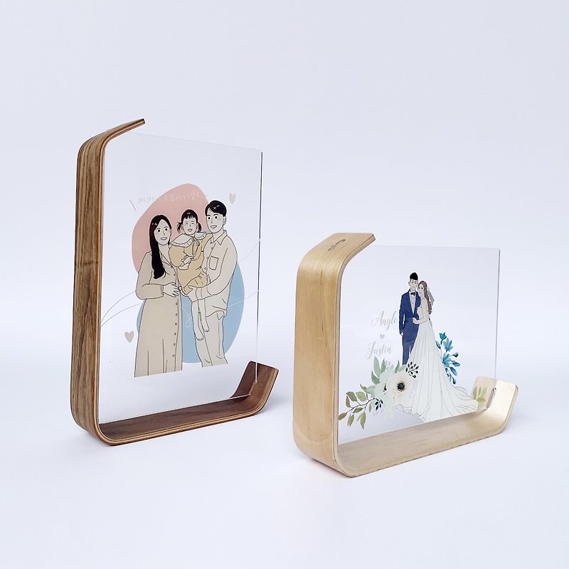 【來圖客製】客製化禮品似顏繪北歐 L型木質相框 - 畫框/相架  - 木頭 咖啡色