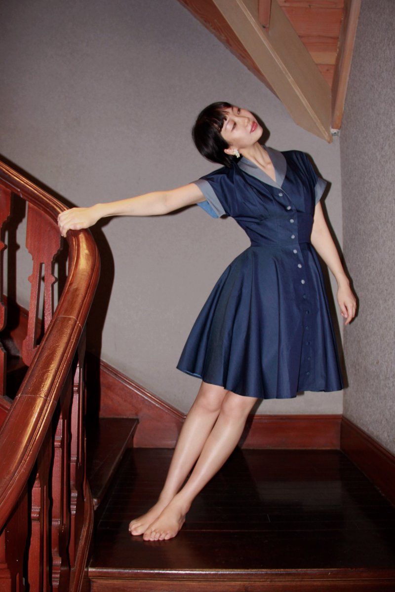 1940s-50s Vintage Classic Dress with shawl collar - ชุดเดรส - ไฟเบอร์อื่นๆ 