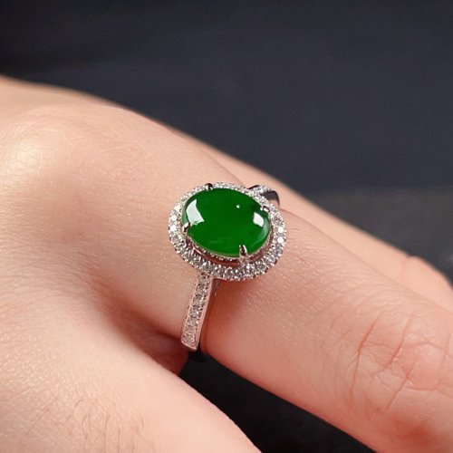 瓔珞珠寶盒 E.L.Jewelry Box 冰種老坑帝王綠翡翠蛋面戒指 18K金鑽石 | 天然緬甸玉翡翠A貨