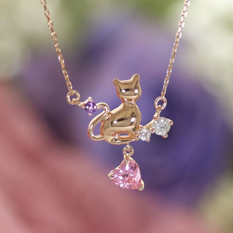 DeVarier yg801-ame February Birthday Gift Amethyst Birthstone Natural Stone Swaying Necklace Women's Allergy Free With Gold Wrapping - Necklaces - Rose Gold Gold
