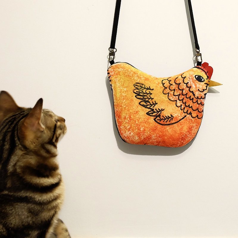 Big chicken hand hand messenger bag carrying bag - กระเป๋าแมสเซนเจอร์ - ผ้าฝ้าย/ผ้าลินิน 