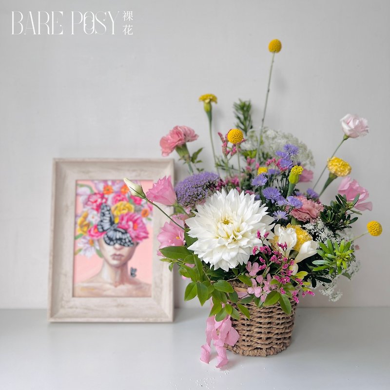 [Mother's Day Limited] Candy-colored flower basket gift | Delivered to Taipei City and New Taipei City - ตกแต่งต้นไม้ - พืช/ดอกไม้ สึชมพู