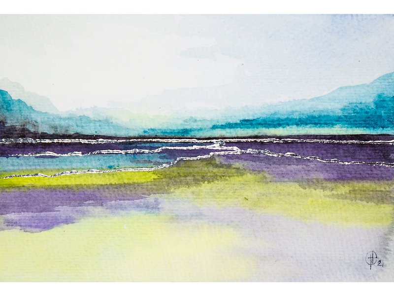 Lavender Field Painting Abstract Landscape Original Art Purple Watercolor Art - Posters - Paper Purple