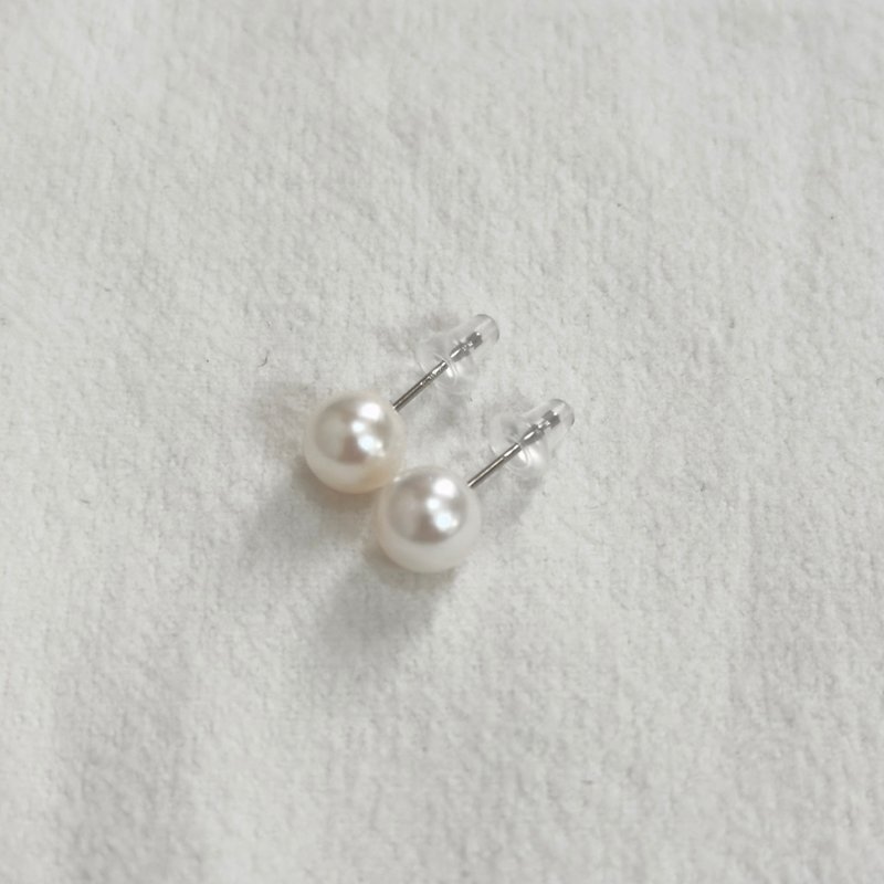 Premium Akoya Pearl Stud Earrings 7-7.5mm Japanese Pearl pt900 K18YG K10YG K10PG - ต่างหู - ไข่มุก ขาว