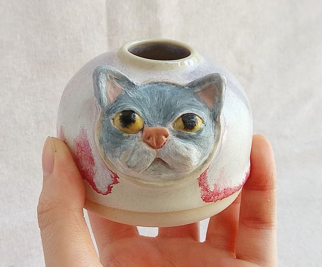動物陶器ミニ花器/ドライフラワー用品/小花瓶-ピカソ猫 - ショップ