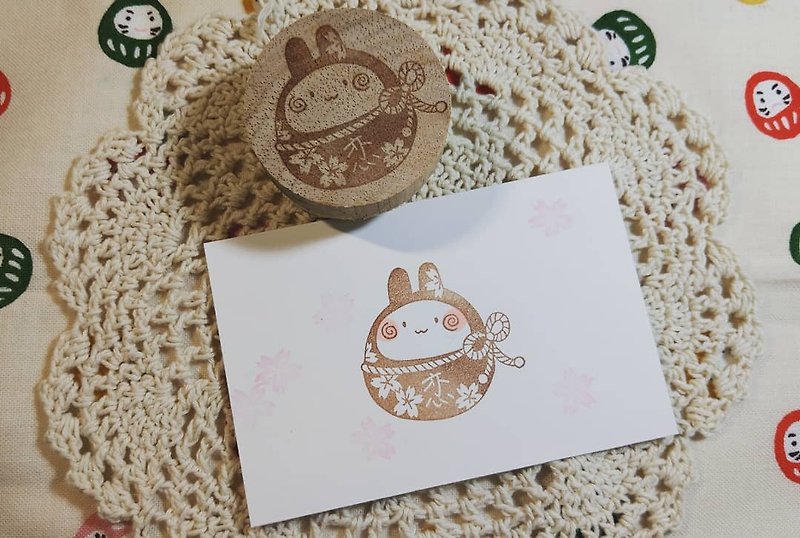 | Exhibit Works | Five Lucky Gods Series-Love Rabbit Hand-engraved Seal - Stamps & Stamp Pads - Wood Pink
