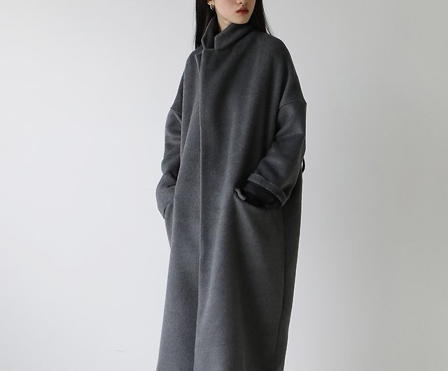 Smoke Grey Soft Alpaca Drop Shoulder Coat I Long Wrap coat - Shop