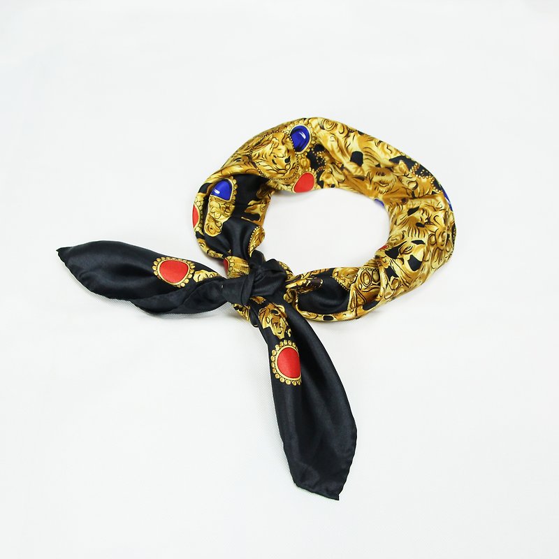 Tsubasa.Y Ancient House 014 Black gilt, silver scarf, silk scarf, scarf - Scarves - Silk 