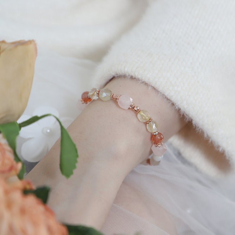 Rutilated Quartz, Golden Sunstone, Rose Quartz Crystal Bracelet / Christmas Gift, Best Friend Gift - Bracelets - Crystal Orange