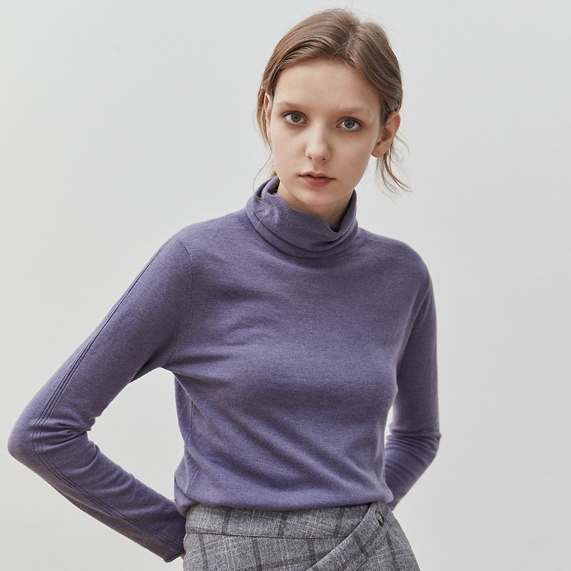 Blue-grey 7-color high-neck slim pile-up collar inner shirt Merino wool slimming sweater knitwear skin-friendly - Women's Sweaters - Wool Blue