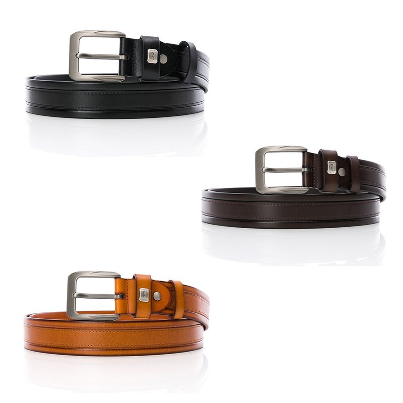 【Roberto Mocali】(RM-8223)扣洞式牛皮皮帶-多款任選 - 皮帶/腰帶 - 真皮 黑色