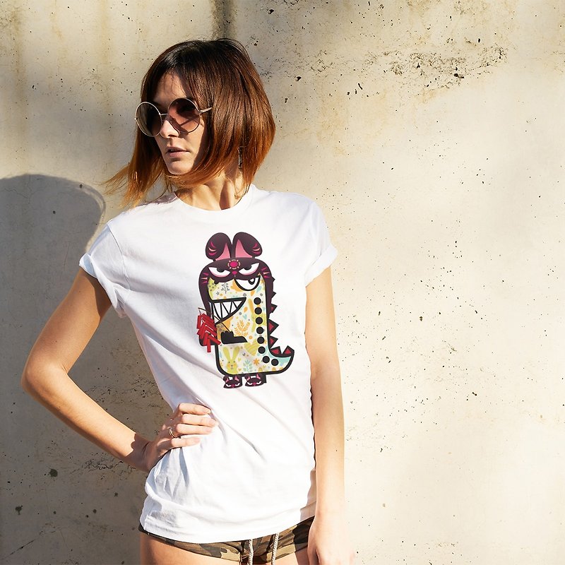 Rawr the Tee-Rex and the Chinese Zodiac Tees - Rabbit - 女 T 恤 - 棉．麻 白色