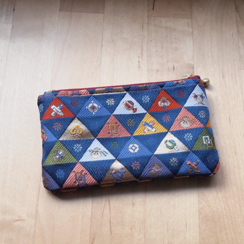 [Nishijin woven gold 襕eight treasure scale pattern] Zipper wallet card case key case Japanese color - Coin Purses - Thread Blue