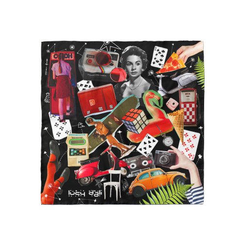 LUCY YOUNG ::真絲絲巾100%silk:: 復古vintage拼貼畫方巾 collage