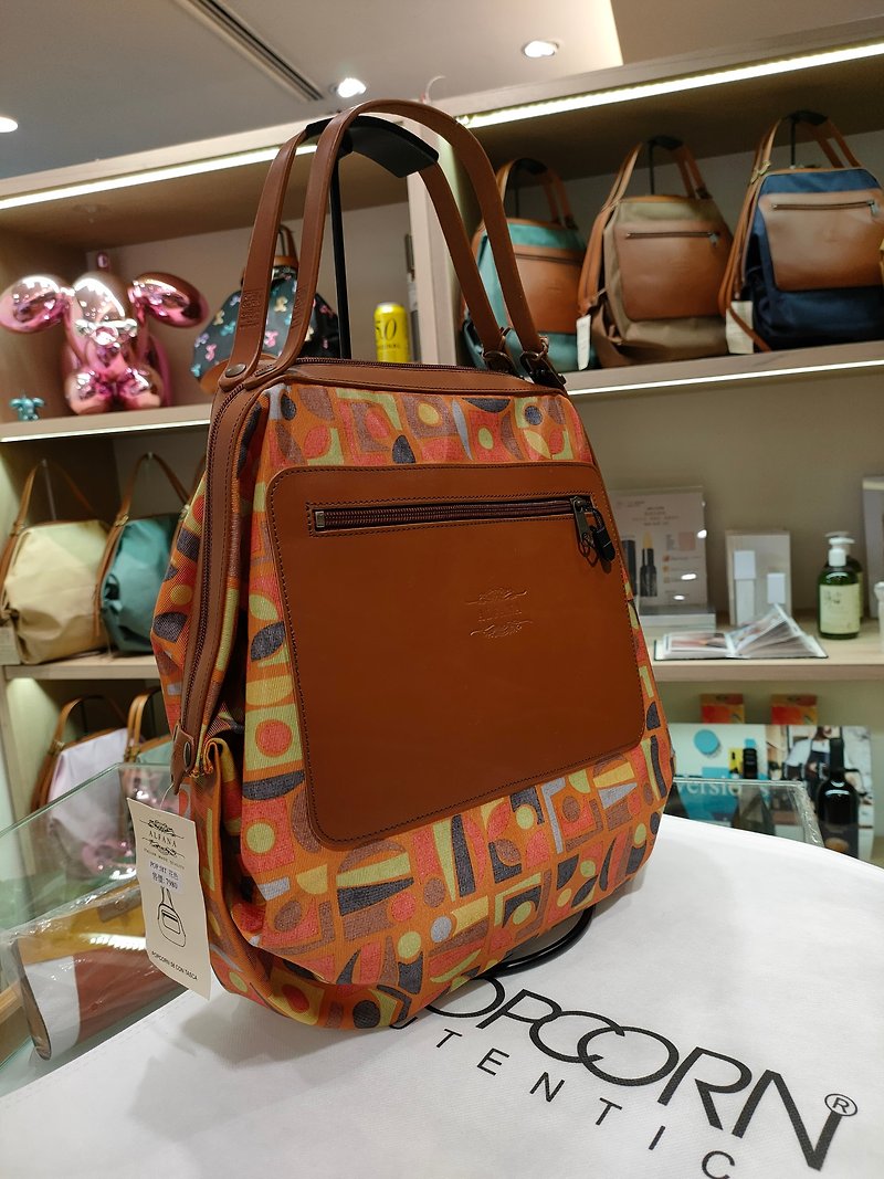 Italy POPCORN air folding bag 58T geometric I orange - Messenger Bags & Sling Bags - Genuine Leather Orange