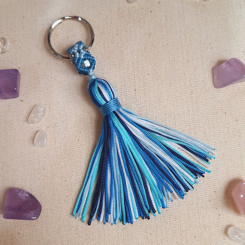 C011-Hand-woven beaded small tassel key ring - Keychains - Nylon Multicolor