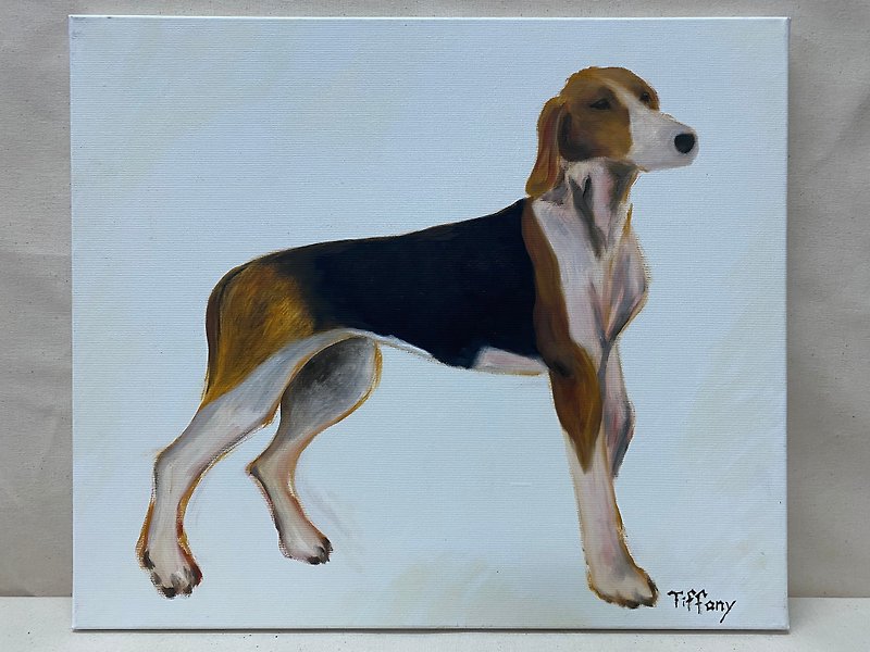 Customized/English and French Beagle/Oil Painting/Art Decoration - โปสเตอร์ - ลินิน 