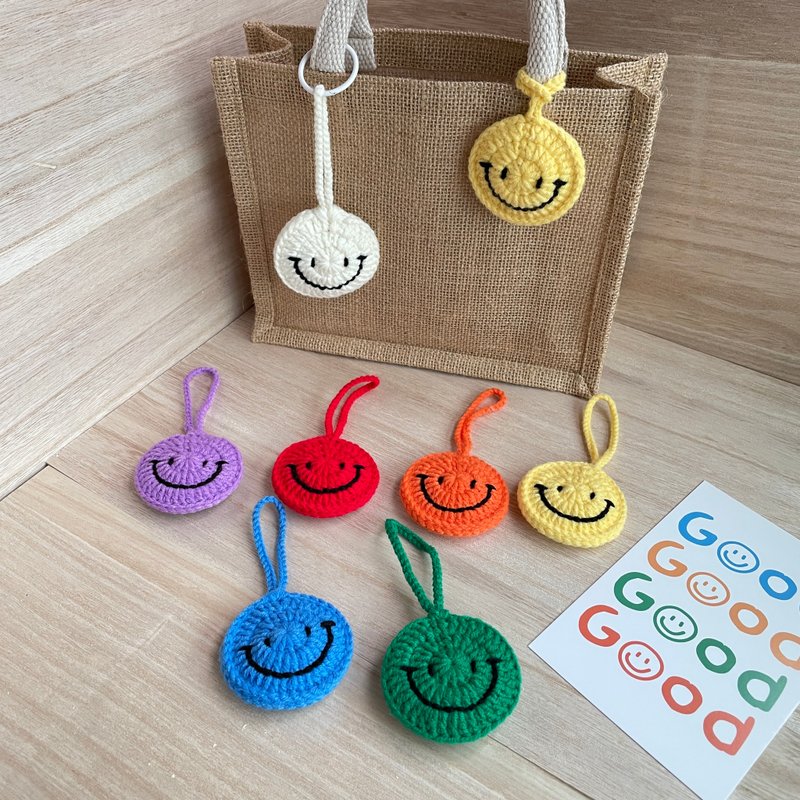 Handmade wool knitted double-sided smiley face pendant - Charms - Cotton & Hemp Multicolor