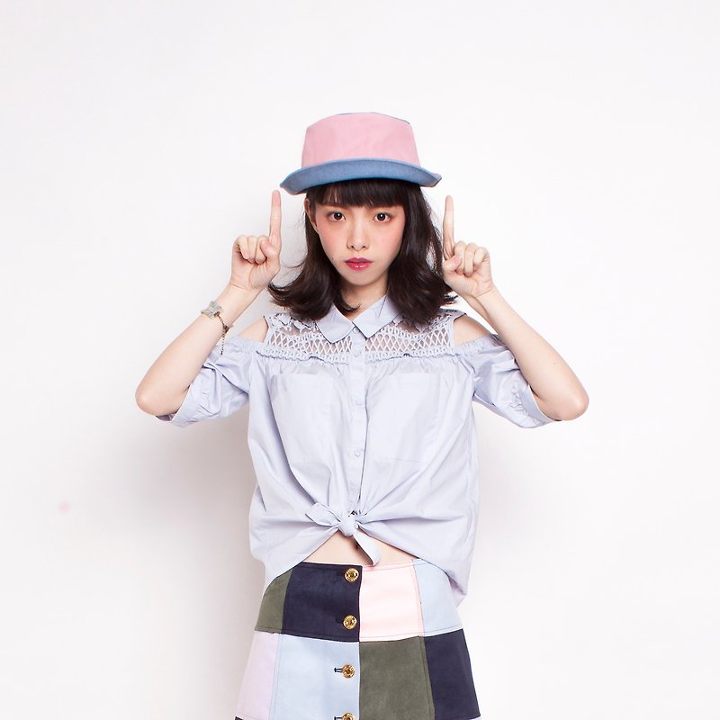 JOJA│ [Limited] x tranquil blue quartz powder SM adjustable / single-sided hat - Hats & Caps - Cotton & Hemp Multicolor