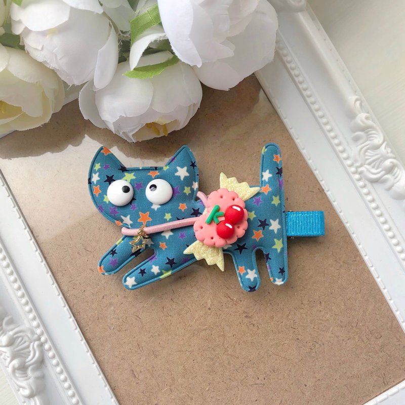 いたずらかわいい猫動物スター子供女の子ヘアクリップヘアアクセサリー-グレーブルー - ヘアアクセサリー - その他の素材 ブルー