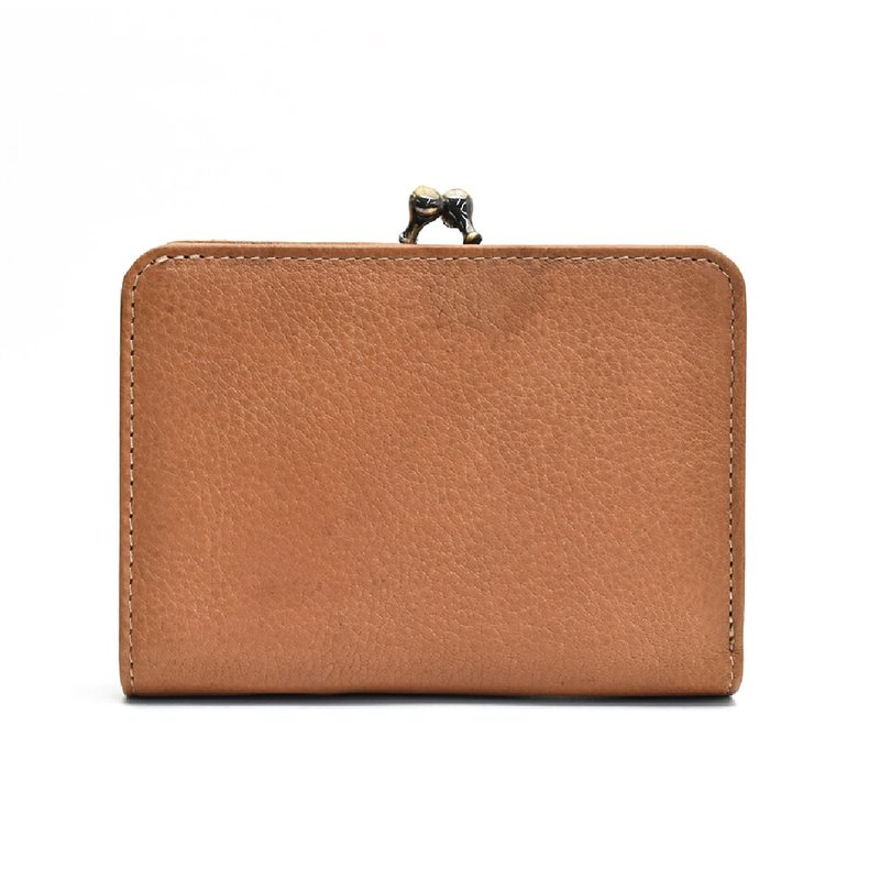 Clasp bi-fold wallet soft leather coin divider ID case cowhide genuine leather vegetable tannin Japan japan [Pink Beige] - Wallets - Genuine Leather 