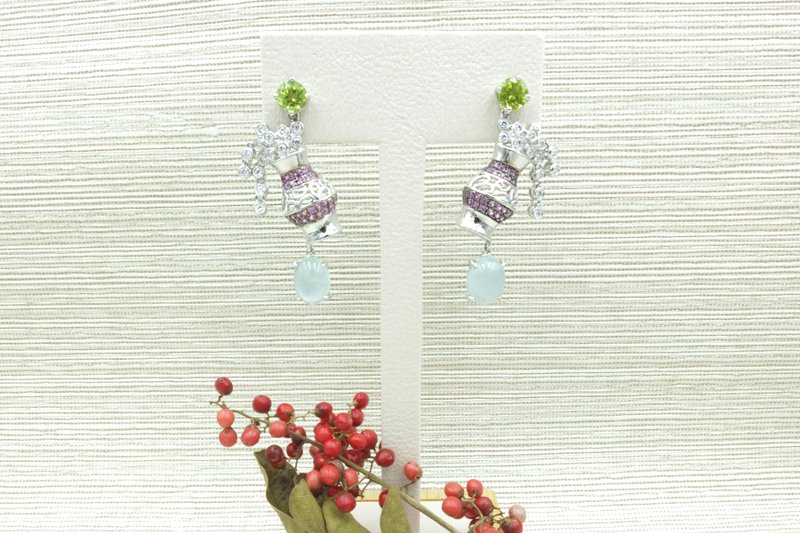 Aquamarine Water Bottle Drop Earrings - ต่างหู - เครื่องประดับพลอย 