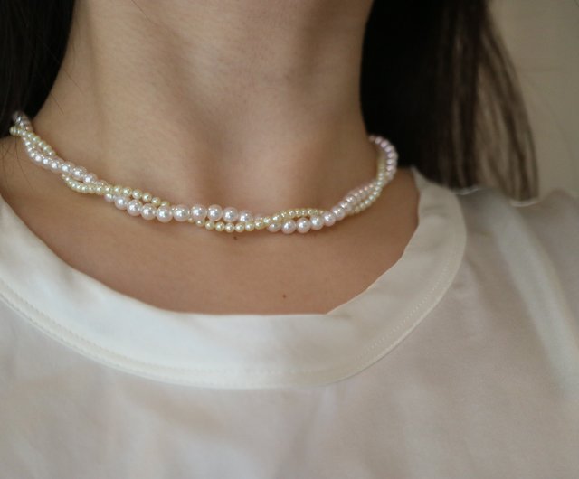 あこや真珠2.5クリーム色と4.5ミリ白系 ベビーパール二連ネックレス ブレスレット デザインあこや真珠ネックレス babyakoya雙層珍珠項鍊