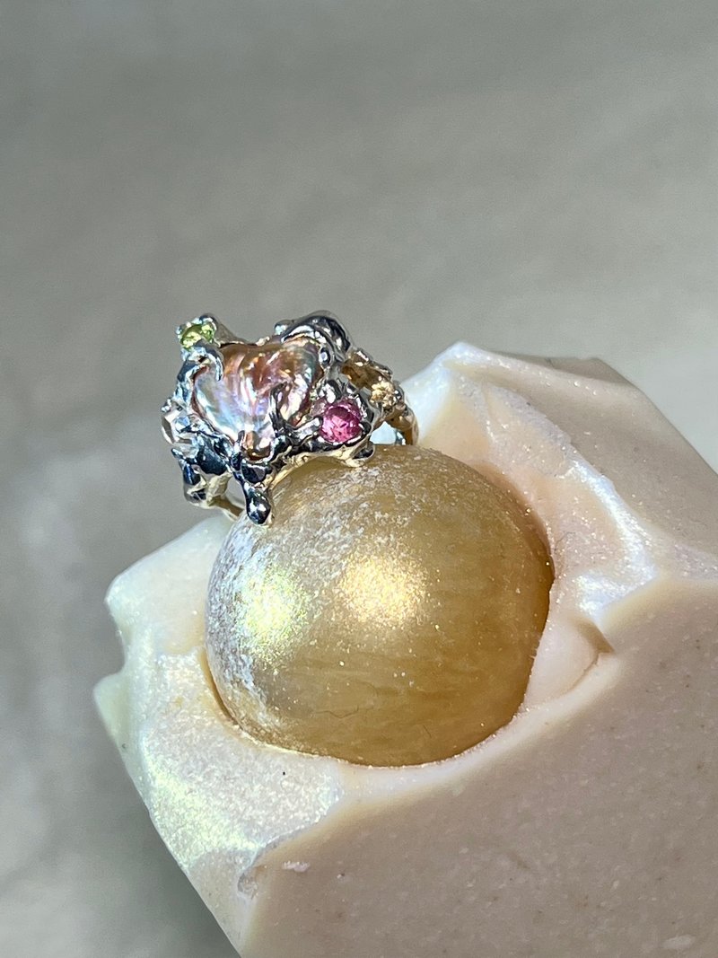 Love-shaped colorful pearl/citrine/pink tourmaline/ Stone/herkimon crystal sterling silver Gemstone design - General Rings - Gemstone Multicolor