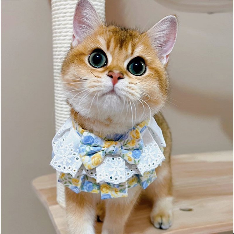 NoAh Pet Pet | 百摺蝴蝶款寵物圍巾・黃藍玫瑰 - 寵物衣服 - 棉．麻 藍色