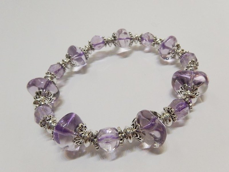 高級紫色紫黃晶純銀手鍊  Ametrine Silver Bracelet  香港原創設計 - 手鍊/手鐲 - 寶石 紫色