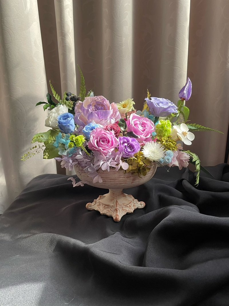 【花訴花藝】古典歐系藍紫色桌花/開幕花禮/升遷花禮/永生花禮 - 乾燥花/永生花 - 植物．花 多色