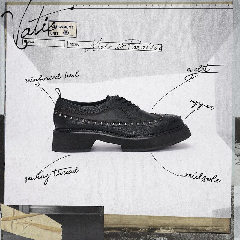 VATIC WINGTIP BROGUES SHOES BLACK / RIVET 45mm platform shoes - Men's Leather Shoes - Genuine Leather Black