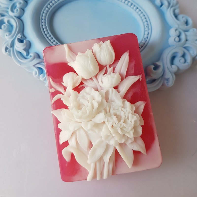 Blooming garden no. 1, Handmade Soap Scented with Jo Malone Pear and Freesia - Soap - Other Materials Red