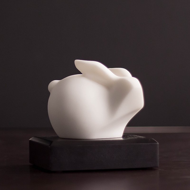 Quan Art Gallery Chuan_Growth Series-Tim Yun Rabbit Shape Stone Sculpture-White - ของวางตกแต่ง - หิน ขาว