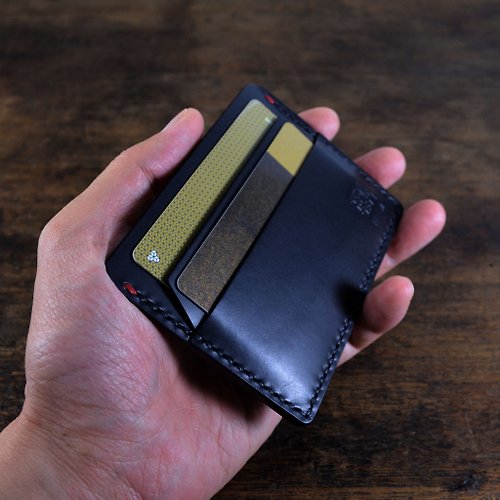 【鞹】手制 kuo's artwork 義大利協會認証植鞣革黑色手縫雙面卡片夾 悠遊卡 信用卡 錢夾