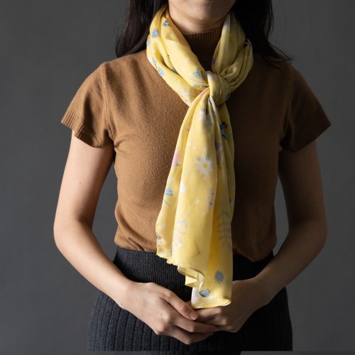 Vivi Chou 黃色蜻蜓蜜蜂花園 棉柔長條絲巾禮盒裝 圍巾